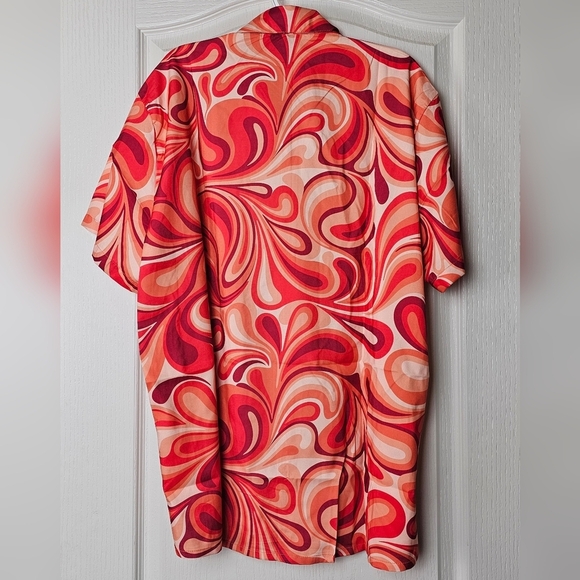 KYKU Men's Button Down Hawaiian Short Sleeve Shirt, One Pocket | Orange & White - Picture 7 of 9